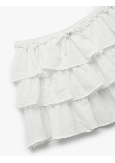 Koton Beli Bağcıklı Katlı Viskon Karışımlı Volanlı Fisto Mini Etek Beyaz 5sal70084ıw Beyaz