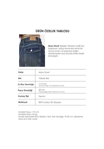 it's basic Kadın Tint 2s6-8 Relax Fit Midi Boy Esnek Kumaş Denim Şort