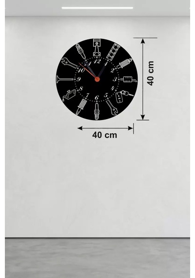 Otomobil Parçaları Tasarım Ahşap Duvar Saati - 40x40 Cm Mekanik Saat Belirtilmemiş