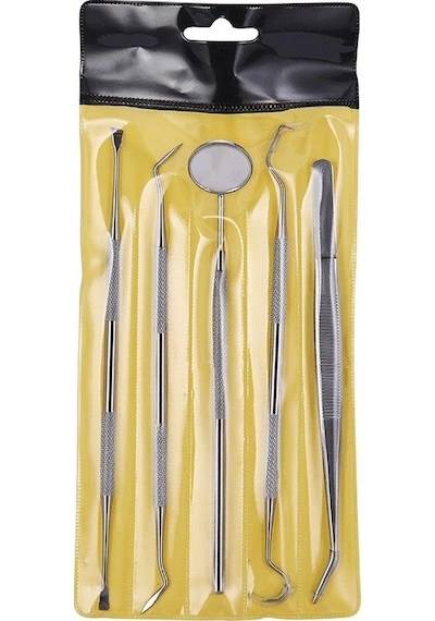 Valkyrie 5 Parça Paslanmaz Çelik Diş Temizleme Ağız Bakımı 5 Li Set Ayna Orak Skaler Spatula Cımbız Seti
