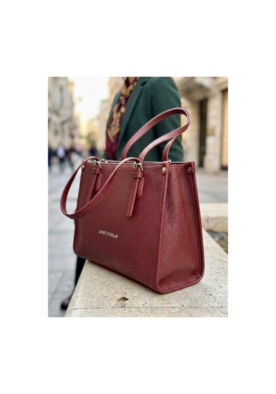 Just Polo Kadın Yeni Sezon Yumuşak Deri Büyük Boy Fermuarlı Lüks Tasarım El Çantası Shopper Bordo 78714621