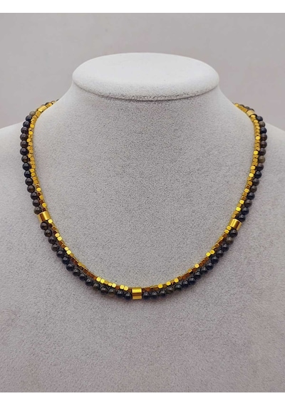 Yasamtohumu Lucid Dream Serisi Golden & Siyah Obsidyen Taşı 4mm Kolye 24290 Çok REnkli Çok Renkli