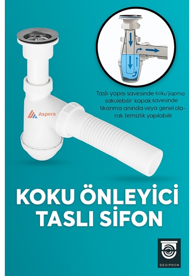 Koku Önleyici Taslı Lavabo Sifonu - Temizlenebilir Hazne, Körüklü Boru, Paslanmaz Giriş Diğer