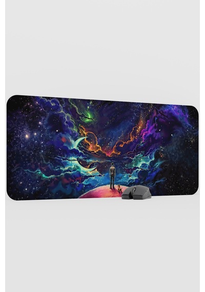 Dijital Evrende Köpek Ve Adam V4 90x40 Xxl Gaming Kauçuk Kaymaz Taban Mouse Pad Fare Altlığı