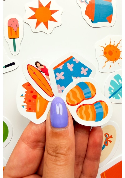 Renkli Yaz Tatili Temalı 73 Parça Mix Sticker Paketi Summer Suya Dayanıklı Laptop Termos Telefon Etiket Seti Diğer