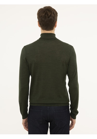 Cacharel Haki Slim Fit Balıkçı Yaka Basic Triko Kazak Yesıl