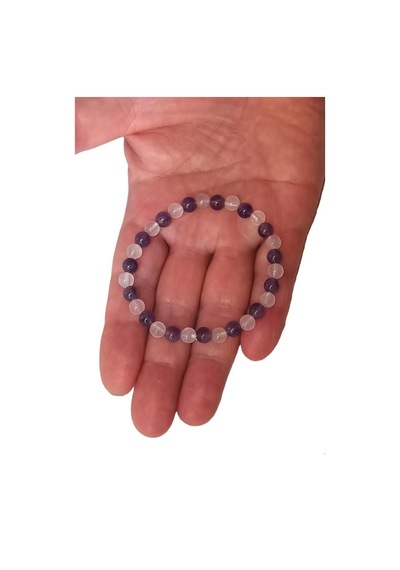 Pozitif Doğal Taş Ametist, Pembe Kuvars Bileklik 6 MM Küre Kesim 559-1 Pembe