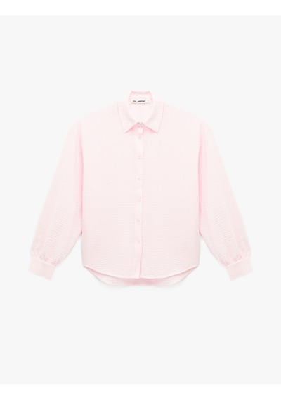 Koton Uzun Kollu Klasik Yaka Düğmeli Oversize Gömlek Pembe 6sal60067ıw Gül