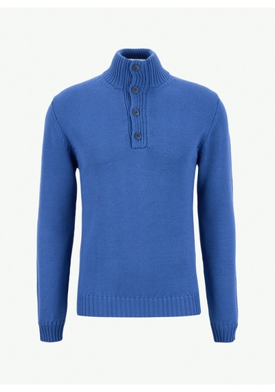 Alpha Studio Mavi Erkek Balıkçı Yaka Regular Fit Kazak Au-3032h Mock Neck Button Sweater