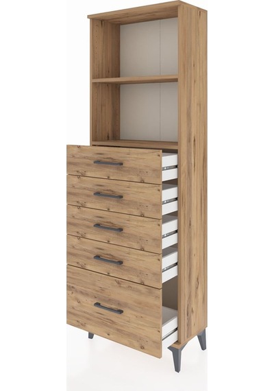 Arges Dolap 2 Raflı 5 Çekmeceli 60x30x182 Çam-çam Atlas Çam