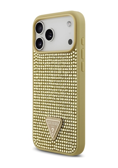 Apple Uyumlu iPhone 17 Pro Max Kılıf Guess Lisanslı Taşlı Arka Yüzey Üçgen Logolu Kapak Gold Gold
