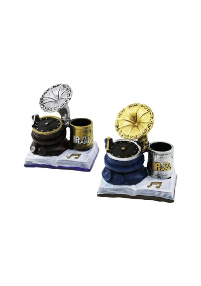 Saatli Gramofon Tasarımlı Biblo Kalemlik - Dekoratif Model - Nostaljik Tasarım