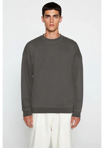 Benerly Erkek Bisiklet Yaka Düşük Kol Oversize Kalıp Sweatshirt Fonksiyon Antrasit