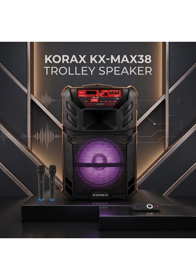 Korax Kx-max38p 400w Taşınabilir Akülü Tekerlekli Bluetooth Hoparlör Ses Sistemi 12v 7ah / Tws / Led / Karaoke
