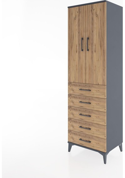 Hyperion Dolap 3 Raflı 5 Çekmeceli 2 Kapaklı 60x44x195 Antras... Antrasit