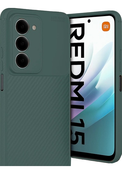 Xiaomi Redmi 15 4g Uyumlu Kılıf Karbon Tasarım Kamera Korumalı Silikon Telefon Kılıfı Kapak Koyu Yeşil