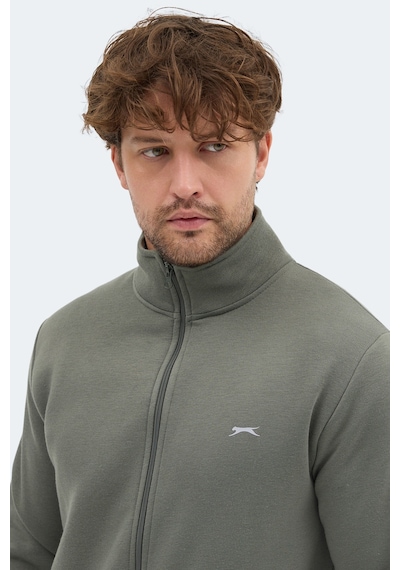 Slazenger Mendoza I Erkek Fermuarlı Dik Yaka Cepli Haki Sweatshırt Haki