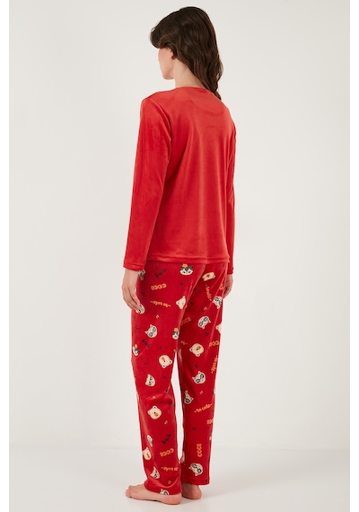 Lela Desenli Regular Fit Bisiklet Yaka Uzun Kollu Bayan Pijama Takımı 65713312 Kırmızı Lela Desenli Regular Fit Bisiklet Yaka Uzun Kollu Bayan Pijama Takımı 65713312 Kırmızı