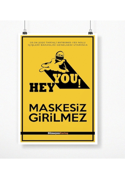 Bk Gift Kişiye Özel Logolu Maskesiz Girilmez Afiş Poster 50 X 70 Cm. 2