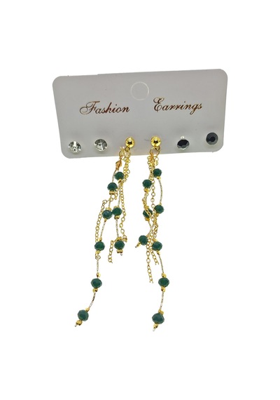 X-Lady Accessories Altın Renk Yeşil Boncuk Salkım Şık Sallantılı Elişi Kombin Küpe Çok Renkli