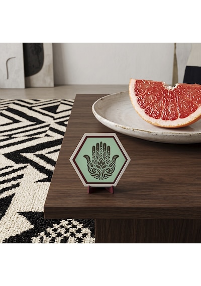 Fatima'nın Eli Temalı Dekoratif Masaüstü Süsü, Ev Ve Ofisler İçin Özgün, Butik Ve Şık Bir Tamamlayıcı 10x10 Cm, Açık Yeşil