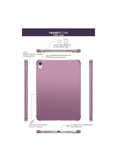 İpad 11. Nesil A16 Ve 10. Nesil 10.9" Uyumlu Kılıf A3355 A2696 Ultra İnce Standlı Kapak Smoke Purple Kapaklı Kılıf