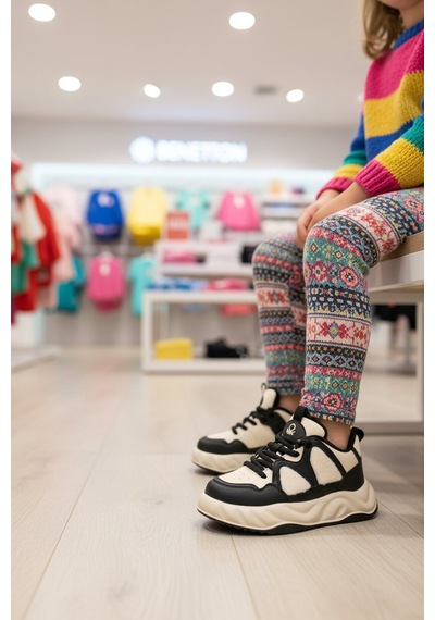 United Colors Of Benetton Siyah Beyaz Bağcıklı Hafif Esnek Unisex Çocuk Spor Ayakkabı Bn-12056 P SİYAH-BEYAZ