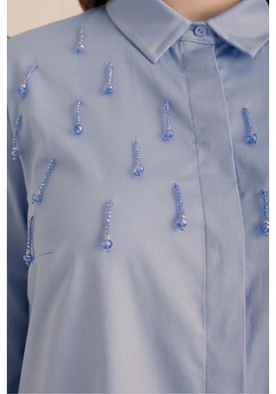 Aker İşlemeli Cotton Gömlek Mavi Mavi