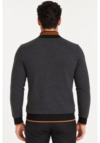 9039 Dewberry Erkek Sweatshırt-desenli Antrasit - 1