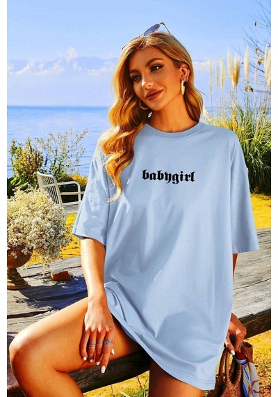 Uyguntarz Unisex Babygirl Baskılı Tasarım Tshirt Bebe Mavisi