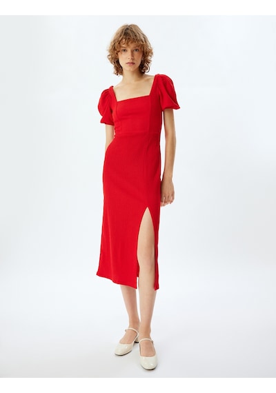Koton Balon Kol Elbise Bodycon Midi Boy Kare Yaka Sırtı Bağcıklı Yırtmaç Detaylı Kırmızı 4sal80193ık Kırmızı Koton Balon Kol Elbise Bodycon Midi Boy Kare Yaka Sırtı Bağcıklı Yırtmaç Detaylı Kırmızı 4sal80193ık Kırmızı