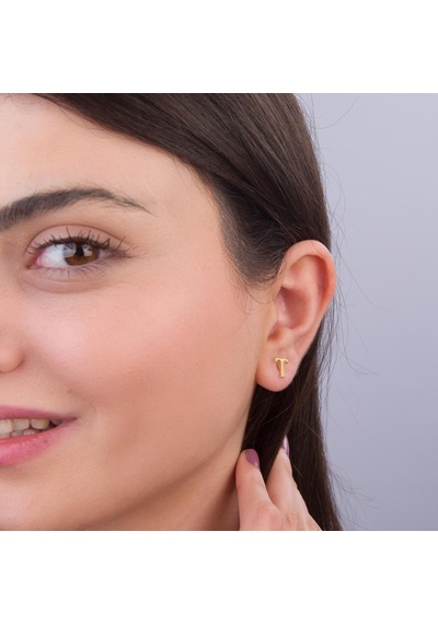 Goldkupe 14 Ayar Altın T Harf Küpe 0,42 Gr-1379