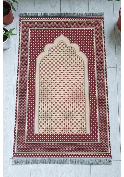 Mihraplı Yıldız Desenli Goblen Seccade - Kırmızı Kırmızı
