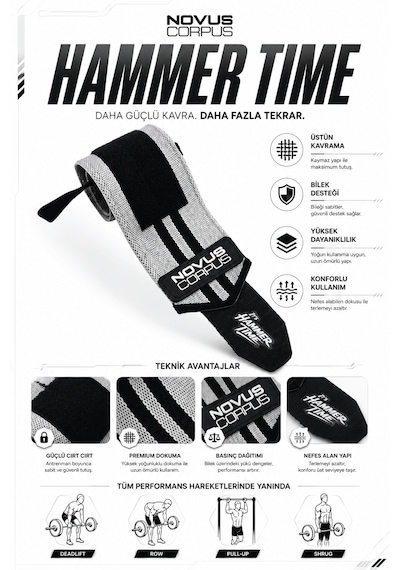 Ağırlık Bilekliği Wrist Wraps Crossfit Fitness Bilekliği Bilek Koruyucu Destek Bilekliği - 2 Adet - Gri/siyah