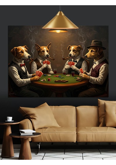 Poker Oynayan Köpekler Komik Dekoratif Kanvas - Mdf Ahşap Tablo