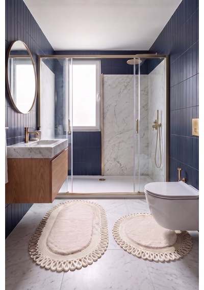 Banyo Paspası Takımı 60x100+60x60 Cm Dış Trikot Bej & Krem