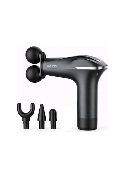 Auhma Amg18 Çift Başlıklı Şarjlı Masaj Tabancası - 6 Kademeli 3200 Rpm Titreşimli Masaj Aleti Siyah