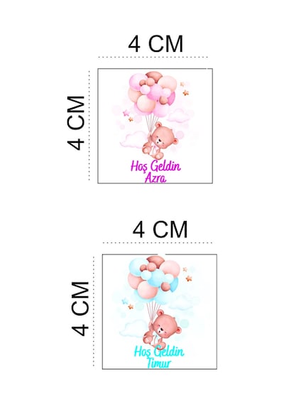 Kişiye Özel 50 Adet 4x4 Doğum Günü & Baby Shower Madlen Çikolata Sticker Etiketi Diğer
