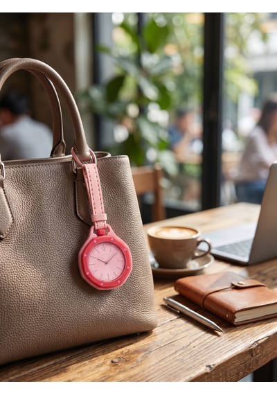 Piyatech Renkli Detaylı Askılı Cep Saati Hemşire Saati Çanta Ve Pantolon Aksesuarı Anahtarlık Unisex Sekizgen Saat Pembe