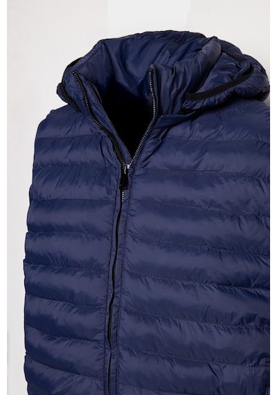 Tudors Erkek Slim Fit Dar Kesim Astarlı Rüzgar Geçirmez Cepli Mavi Çıkarılabilir Kapüşonlu Şişme Yelek-32081 Mavi
