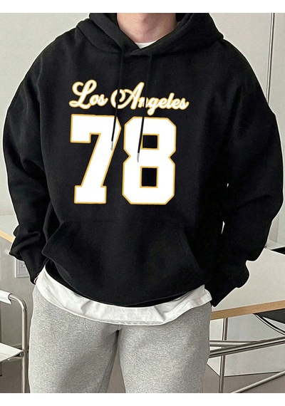 Startmore Startmorelos Angeles Numarası 78 Baskı Erkekler Sonbahar Hoody Yumuşak Cep Tişörtü Rahat Polar Eşofman Siyah