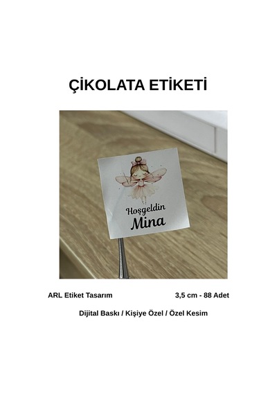 Yenidoğan Peri Kız Çikolata Etiketi 3,5x3,5 Cm 88 Adet -arl Etiket Tasarım Beyaz