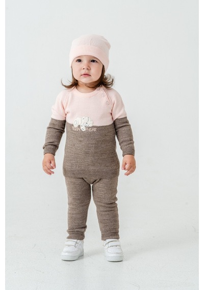 Babyhola Çocuk Teddy Bear Detay Kazak Pantolon Bere Triko Kışlık Takım 22113 Kahverengi