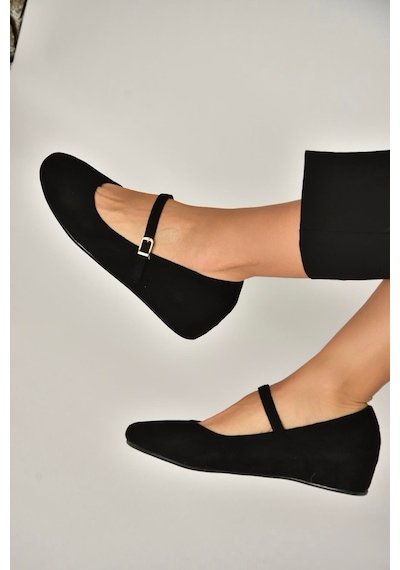 Fox Shoes Y250770702 Siyah Süet Alçak Dolgu Tabanlı Kadın Ayakkabı Siyah