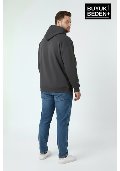 Süperlife Erkek Büyük Beden Ar Baskılı Kapüşonlu İnce Sweatshirt Spr26bsw963 Gri