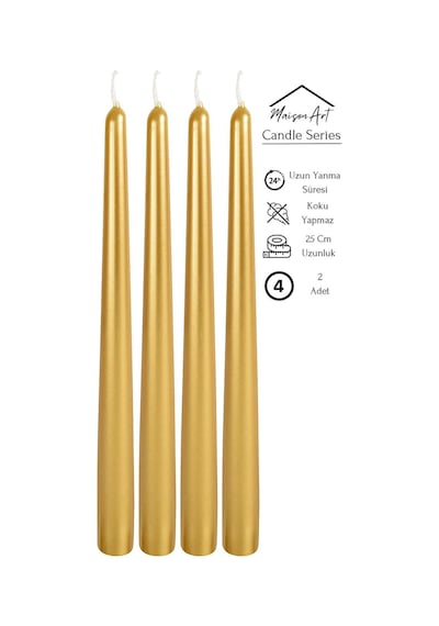 Şamdan Mumu 4 Adet Parlak Metalik Gold Renk Konik Şamdan Mumu Şamdan Mumu 4 Adet Parlak Metalik Gold Renk Konik Şamdan Mumu