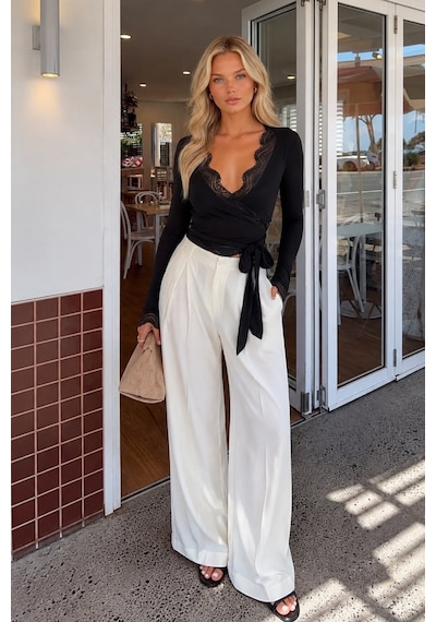 Black Fashion Kruvaze Bağlamalı Dantelli Siyah Bluz