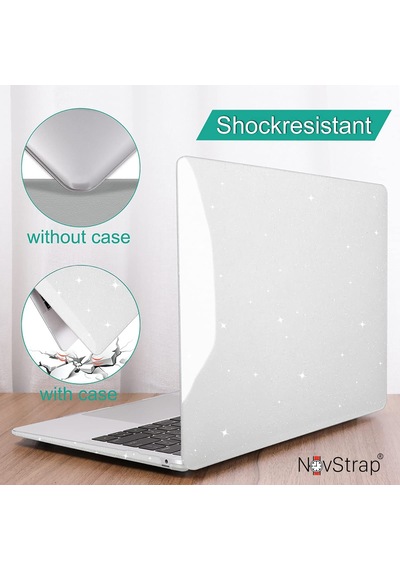 Novstrap Apple Macbook Air 15 İnç A2941 İle Uyumlu Kristal Parlak Simli Kılıf Sert Glitter Şeffaf