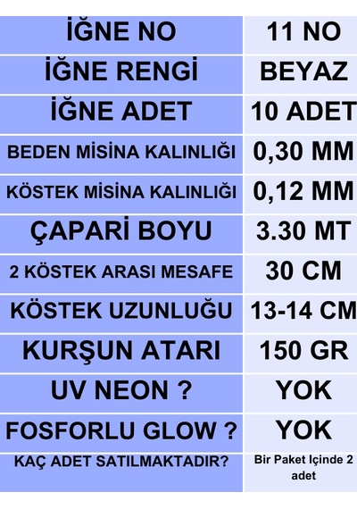 Ea genset İstavrit Çaparisi 30x12 11 No 10 Beyaz İğneli 2li Paket