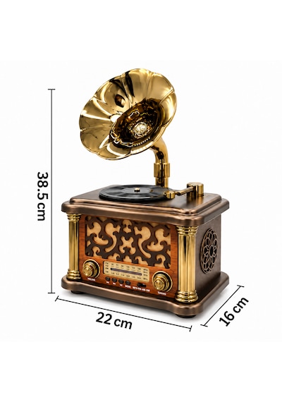 Ultratekno Fx-2503b Büyük Boy Retro Gramofon Tasarımlı Bluetooth Hoparlör Ve 3 Bant Radyo